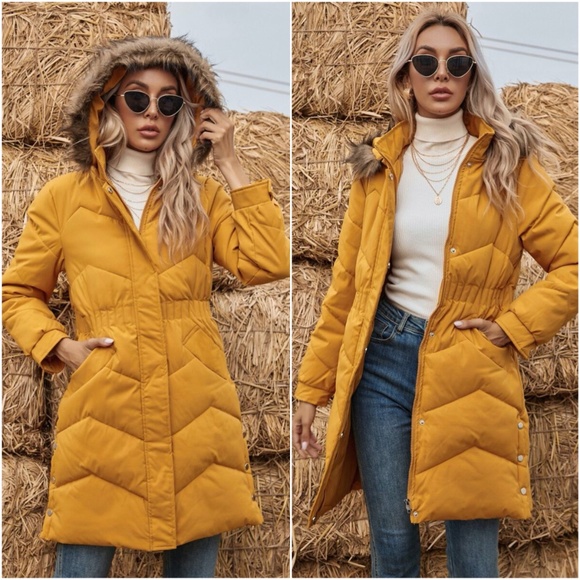 Jackets & Blazers - FALL Chevron quilted puffer trench jacket mustard